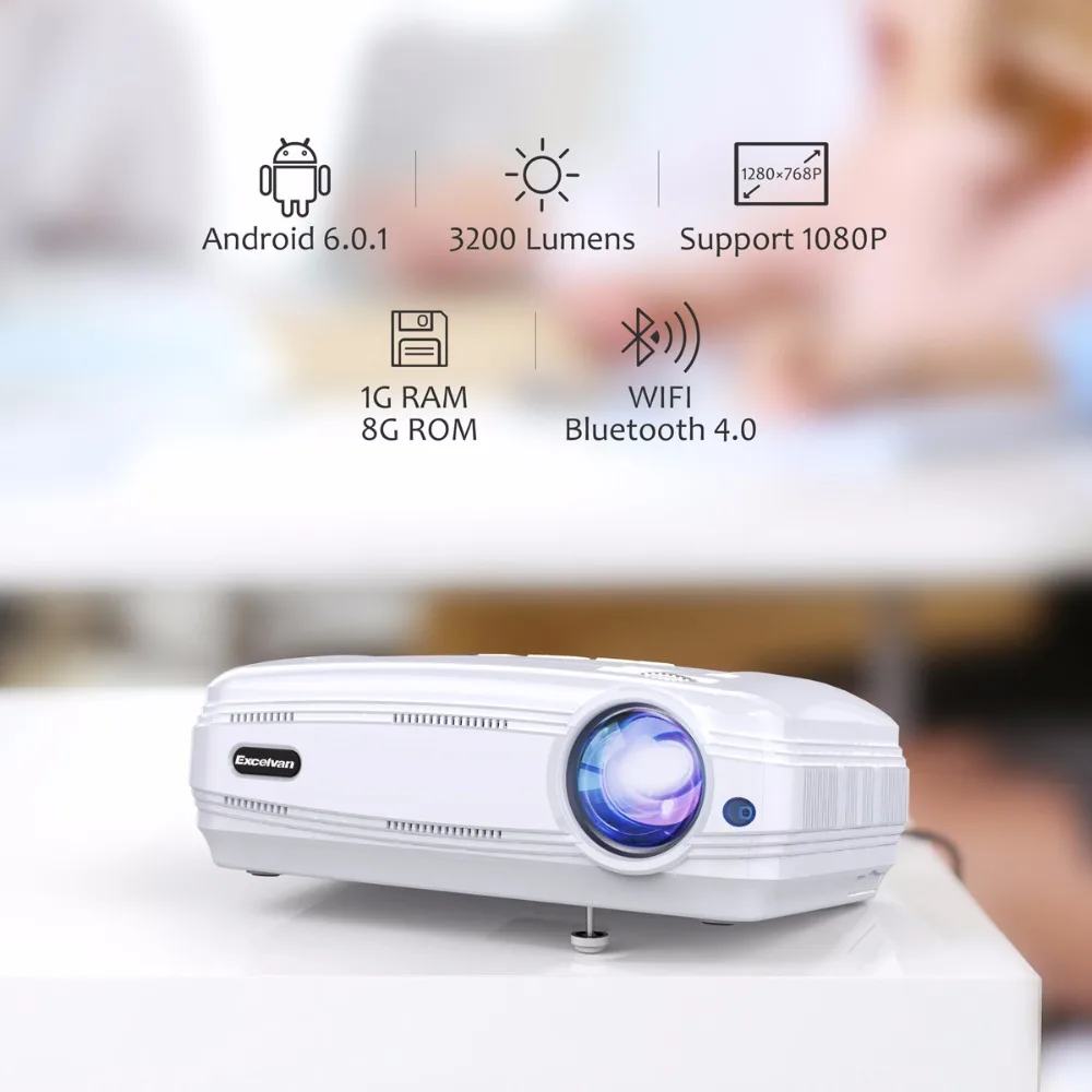 Excelvan 3200 люмен проектор BL58/BL59(Android 6,0 Beamer встроенный wifi Bluetooth) Поддержка 4K видео Full HD 1080P PK AKEY2