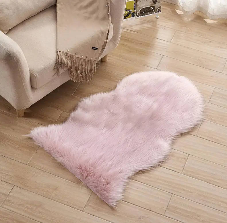 Искусственный коврик из овечьей шкуры, коврик для ковра, противоскользящий стул, покрытие для дивана, кожа, мех, простой пушистый, неправильная площадь, коврики, моющийся, декор для спальни - Цвет: Розовый