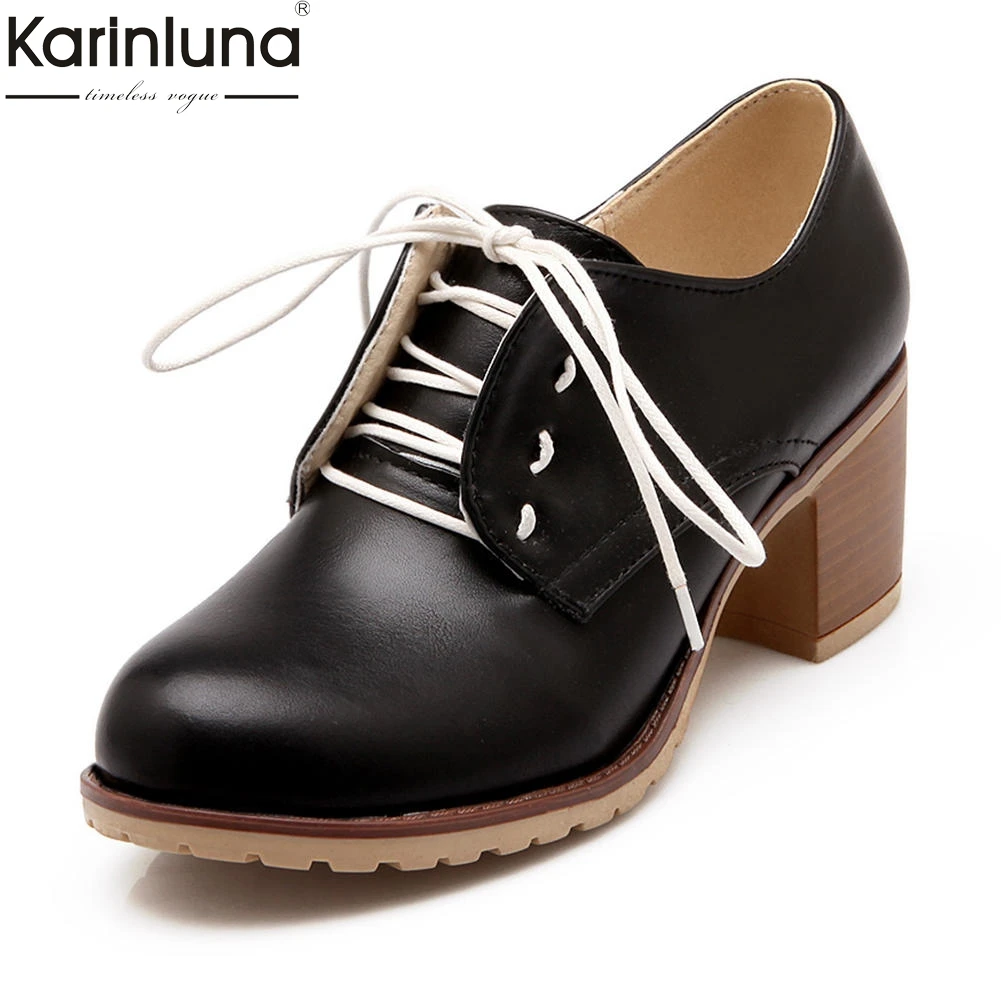 

Karinluna New Arrivals Dropship Large Size 34-43 Lace Up Solid Elegant Shoes Woman Pumps Square Heels Casual Pumps Women Shoes