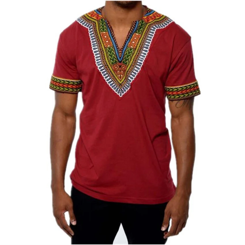 

Men's African Dashiki Print Long Sleeve T Shirts Men Hipster Hip Hop T-shirt Homme Casual Deep V-Collar Dashiki T-shirt For Men