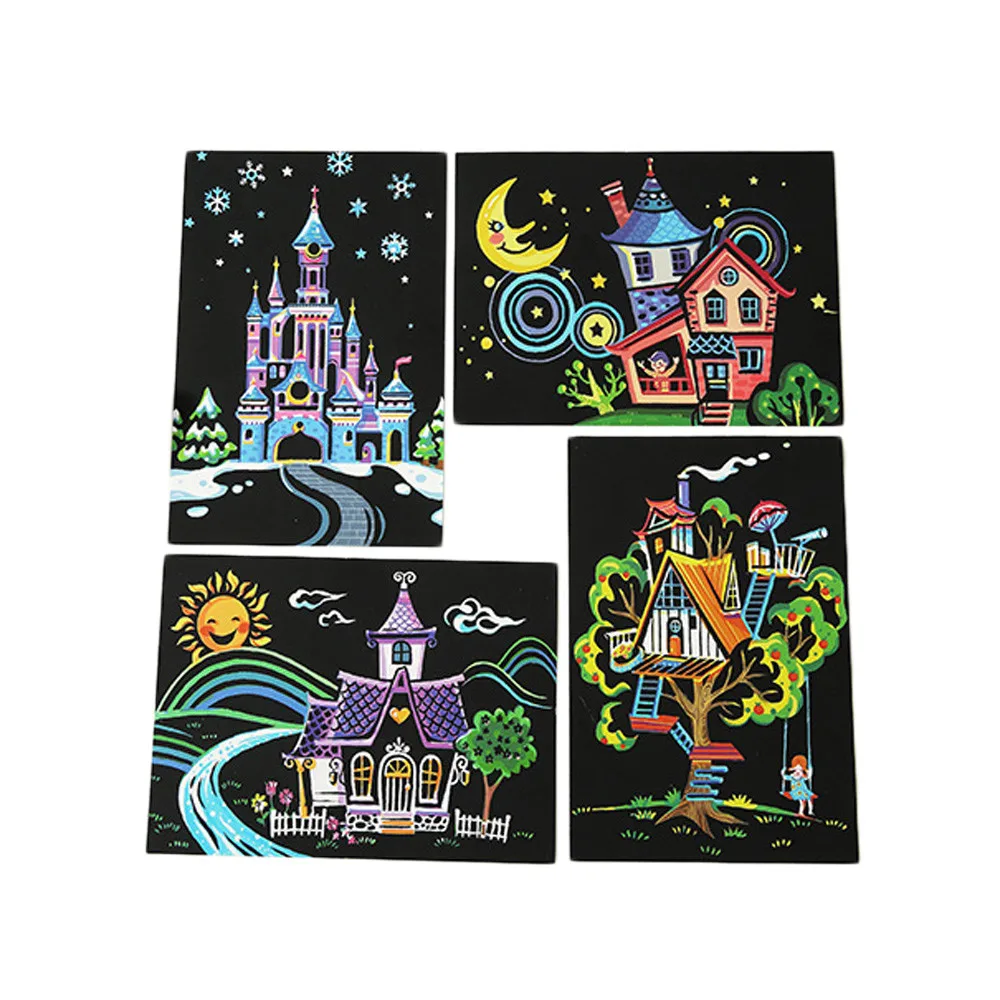 4pcs Toddle Girl Magic Scratch Art Painting Paper With Drawing Stick Kids Toy US