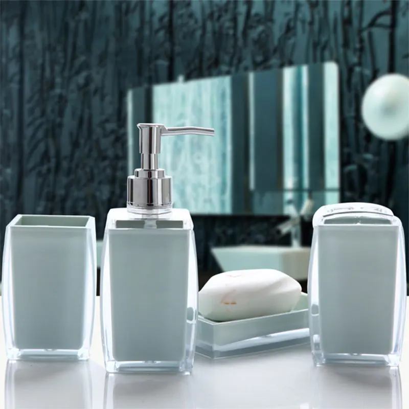 

Newly Acrylic 4 Piece Bathroom Accessory Set Soap Dispenser Bottle Soap Dish Cup Toothbrush Holder Case Caddy XSD88