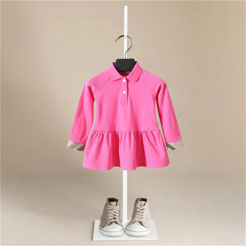 

Short sleeve Dress Girl sports baby bead net cotton pleat dresses, children's tennis pure color Lapel dress kid girl children