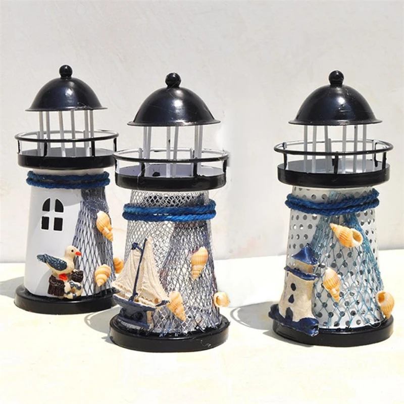 New Creative  14cm Lighthouse Iron Candle Holder Nautical Beach Anchor Decoration Wedding Wear-resistant Durable Easy use  C030106