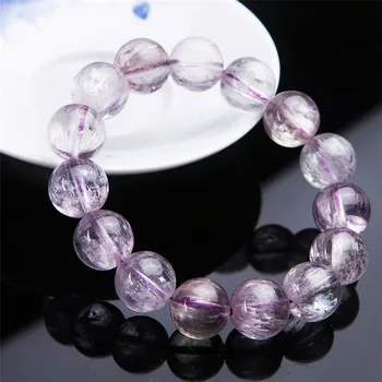 

14.5mm Genuine Natural Purple Kunzite Gemstone Bracelets Women Femme Charms Stretch Crystal Round Bead Bracelet