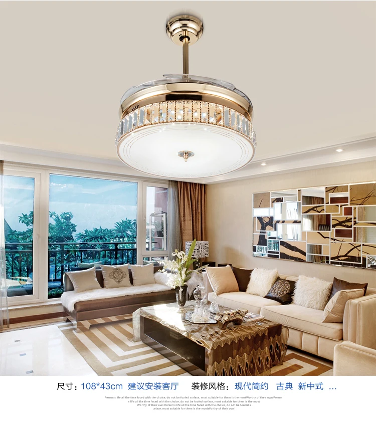 Crystal Folding Ceiling Fan Light Telescopic Modern