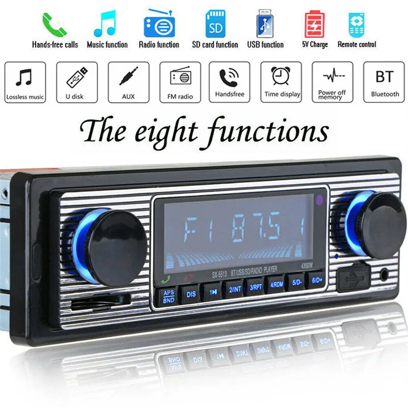 

Car Bluetooth MP3 Player Stereo USB AUX Classic Stereo Audio FM Radio Handfree Multifuction Music Players