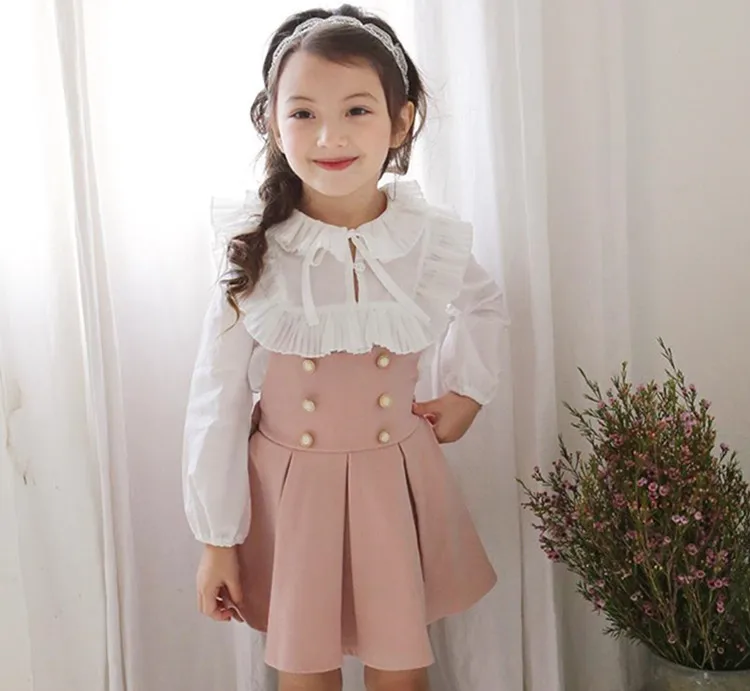 Детская одежда платье для девочек+ 2 кружевные майки детский комплект принцесса осенняя детская одежда завоз корейская блузка+ комплект с платьем