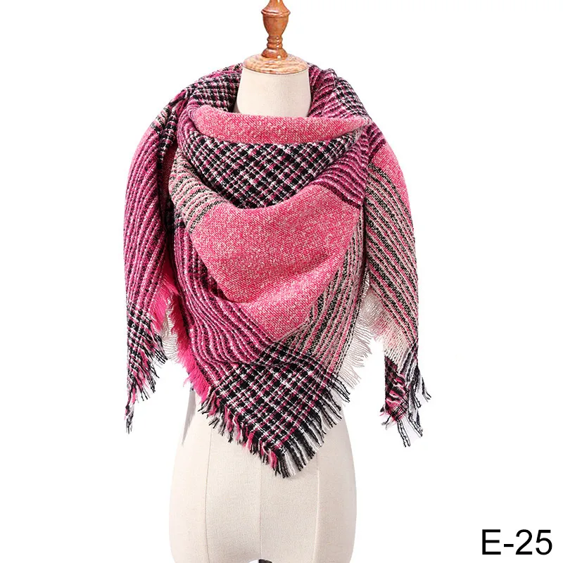 Модный зимний женский шарф, мягкий кашемировый теплый клетчатый женский шарф из пашмины, роскошный брендовый шарф, женские шарфы, шали - Цвет: 25