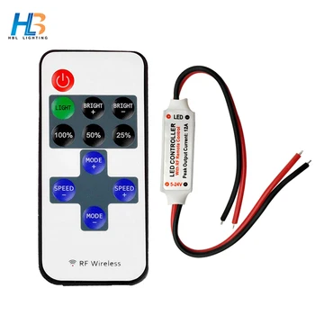 

HBL Mini LED Controller Dimmer with 11 Key RF Wireless Remote Control DC 5~24V 12 A for Single Color 3528 5050 LED Strip Lights