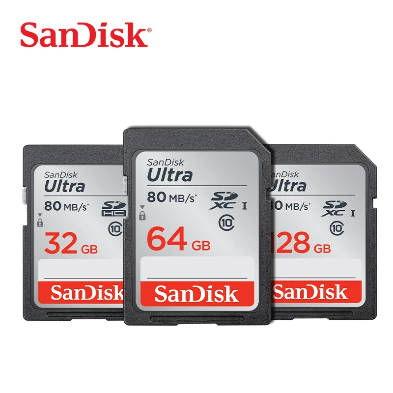 Оригинальная SanDisk высокоскоростная карта памяти до 80 м/с Ultra SDHC/SDXC 32 Гб 64 Гб 128 ГБ SD карта 16 Гб для камеры видеокамеры
