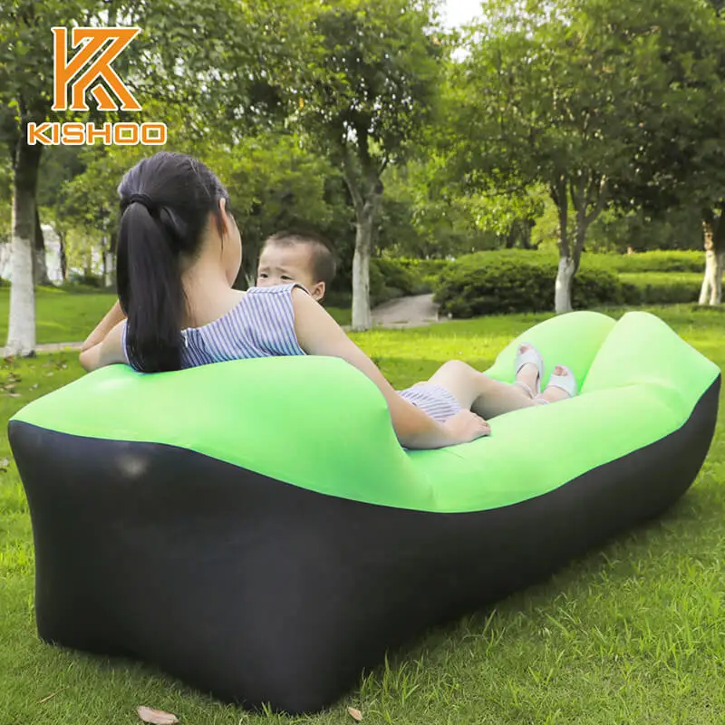Разноцветный портативный надувной ленивый диван для отдыха на природе, дорожный воздушный диван, спальный мешок, сумка для отдыха, надувная кровать, Наполненная воздухом, мешок для бобов - Color: black and fruitgreen