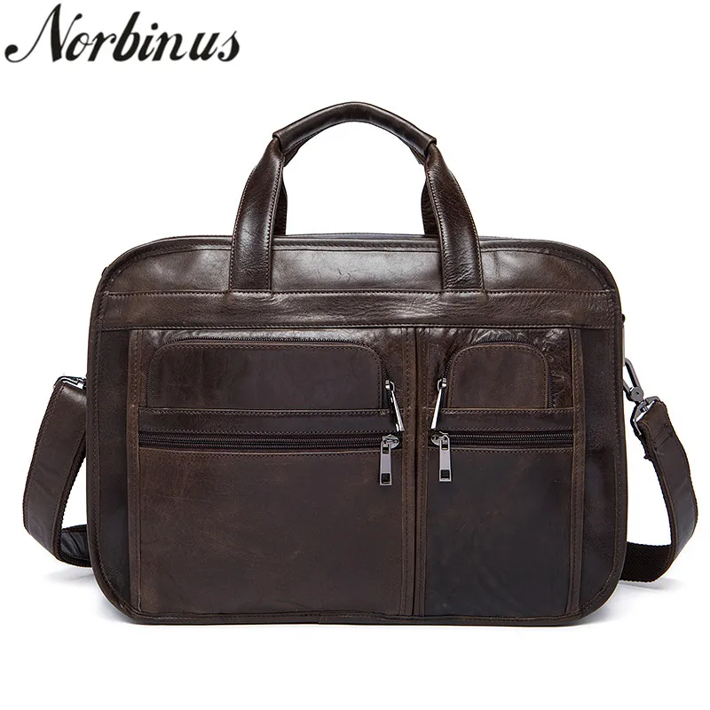 

Norbinus Genuine Leather Men Briefcases Large Capacity Business Laptop Bags Casual Shoulder Messenger Bags Male Leather Handbags