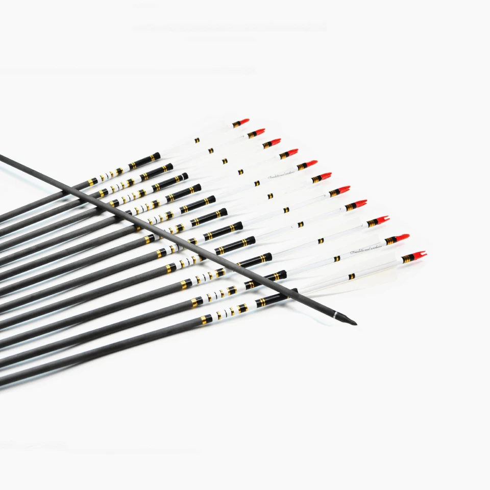 Preise 12 teile paket Wirbelsäule 500 Carbon Pfeile Ziel Punkt Pfeile mit Veränderbar Spitze Punkt Türkei Feder OD7.6mm Bogenschießen Pfeile