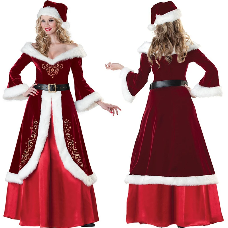 Christmas Dress Women Winter Long Vintage 2017 Flare Sleeve Velvet Tunic Queen Santa Party Merry