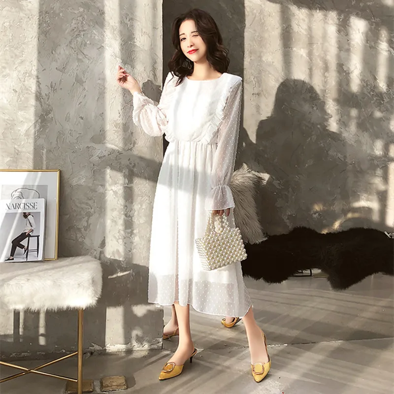 

Alien Kitty 2019 New Summer Sweet Ruffles Polka Dot Women Chiffon Dress Elastic Waist Petal Sleeve A-line Women Dresses Vestidos