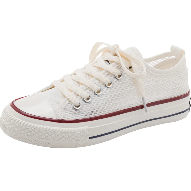 2019 summer canvas soft bottom mesh breathable hollow versatile flat bottom mesh shoes mesh white shoes women