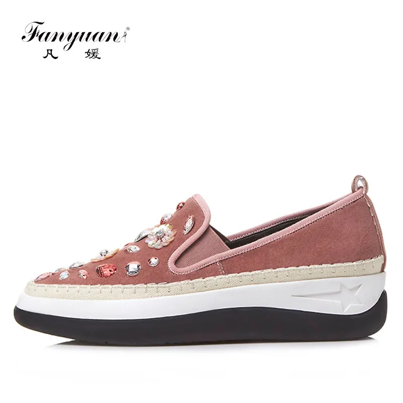 

Fanyuan Crystal Loafers Square Toe Platform Shoes Woman 2018 Rhinestone Creepers Slip On Flats New Casual Women Shoes