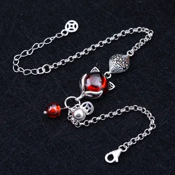 

SpongeBob S925 sterling silver fox bracelet garnet simple personality retro good luck female bracelet