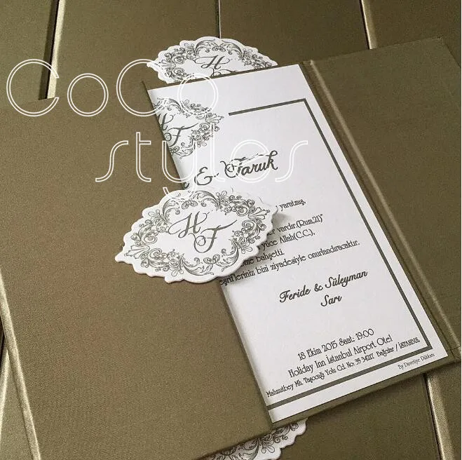  Cocostyles handmade customized paper hard cover wedding invitation card box with outer mailing box - 32867383628