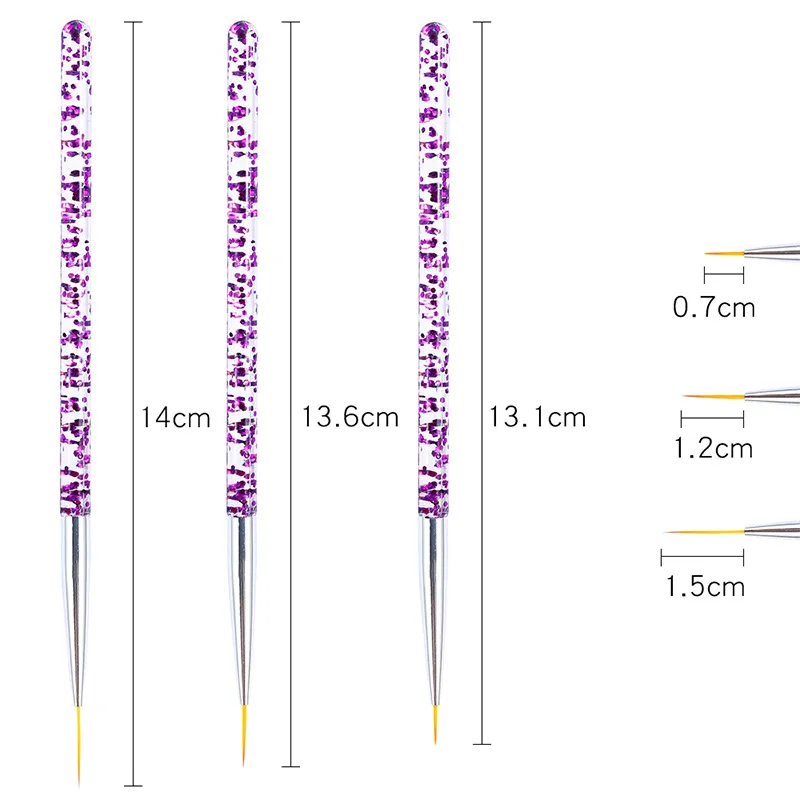  3Pcs/set Nail Art Line Painting Brushes Crystal Acrylic Thin Liner Drawing Pen Polish UV Gel Pen DI