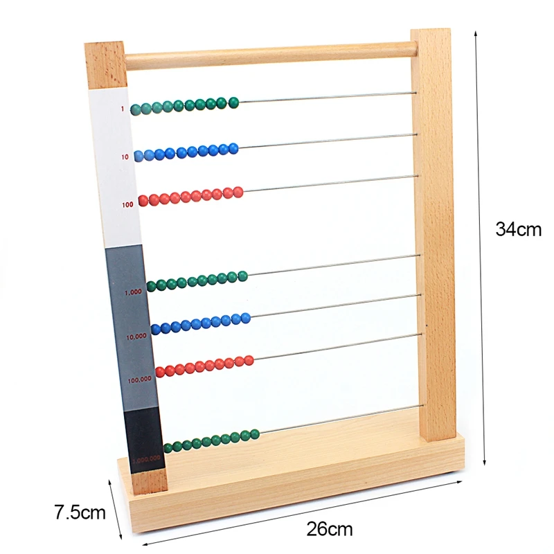 Toddler Wooden Montessori Math Toy Beads Abacus Toy Computing Rack Cent Ten Hundreds Housands Beads Toys for Children Boys Girls 6