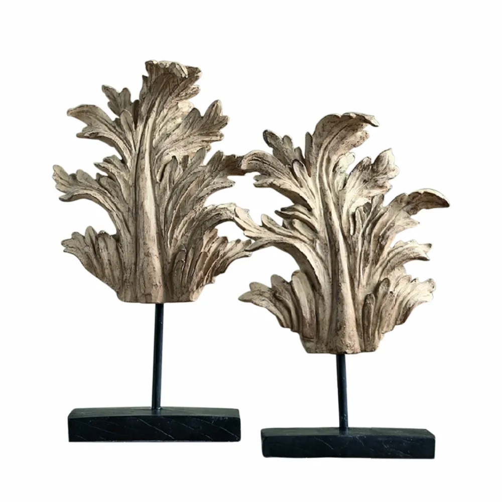 2pc Creative Plant Leaves Resin Figurine Handmade Decorative Art Craft