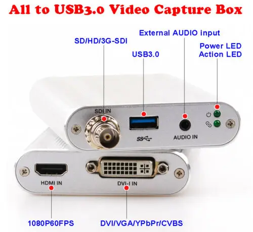 Все(HDMI SDI VGA DVI AV YPbPr) к USB3.0 коробка для видеозахвата, UVC, VLC OBS, potplay