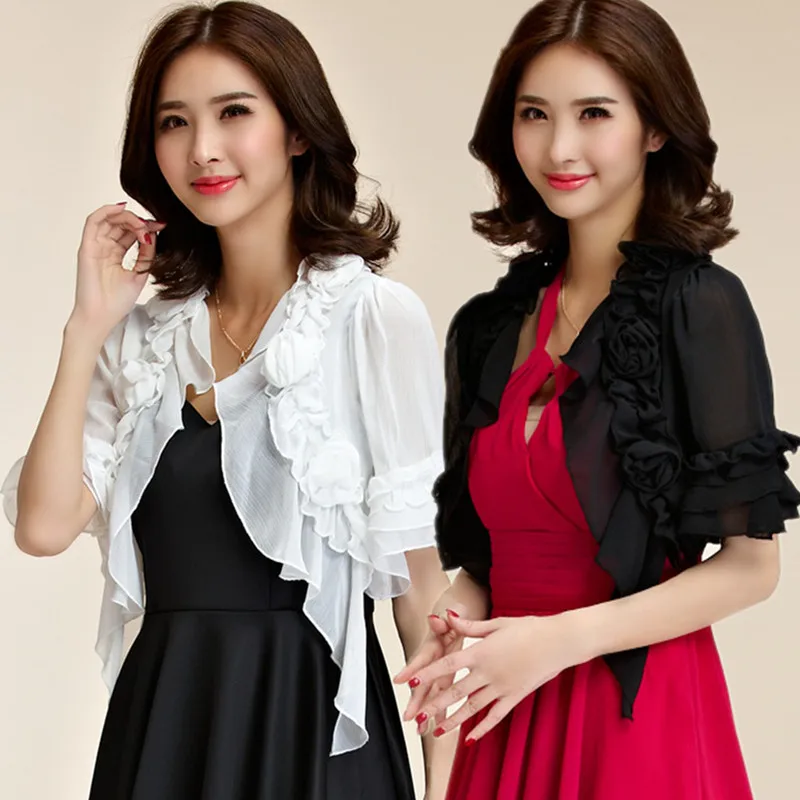 

BIG SIZE L~3XL Women Sexy Stylish Cropped Rose Chiffon Bolero Short Irregular Cardigan Jacket Evening Party Lady Plus Large Coat