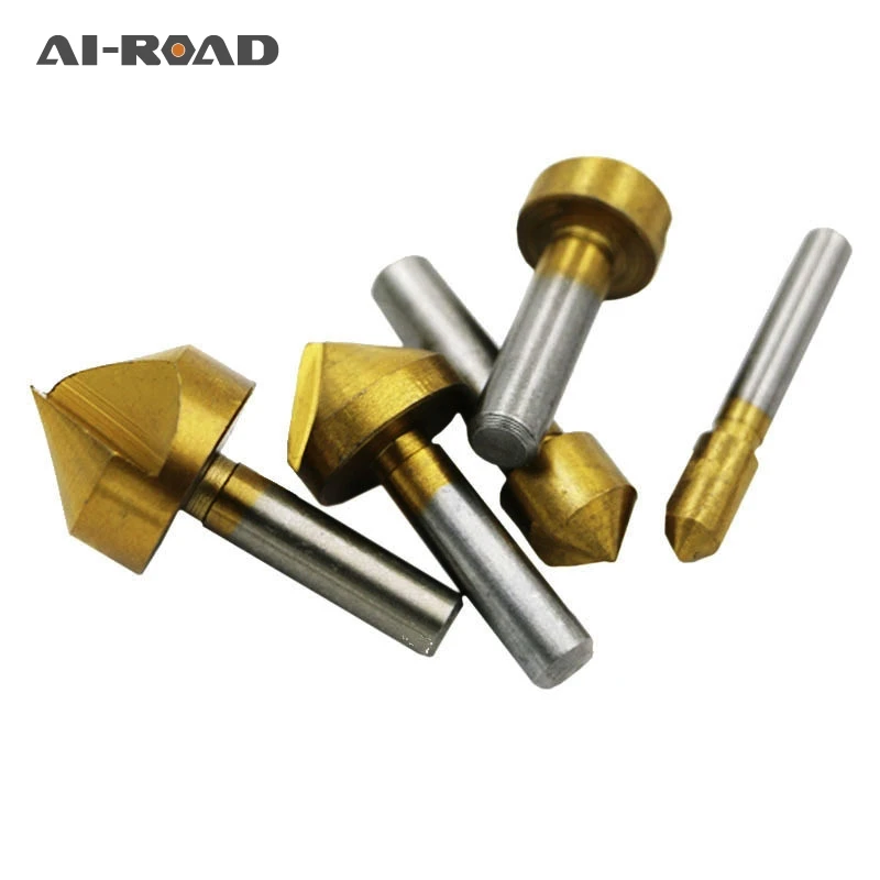 

5Pc Counter Sink Drill Bit Set Hex Shank HSS 5 Flute Countersink 90 Degree Wood Chamfering Cutter Chamfer 6mm-19mm