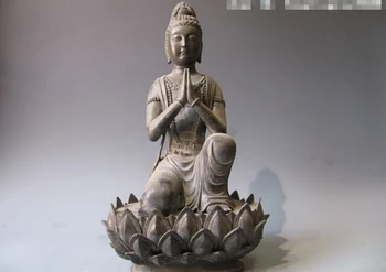 

USPS to USA S0472 16"Tibet Pure bronze ancient kneeler Bodhisattva Kwan-Yin Statue on lotus flower