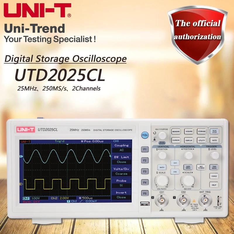 UNI-T UTD2025CL двухканальный цифровой осциллограф 25 МГц полоса пропускания 250 мс/с частота дискретизации