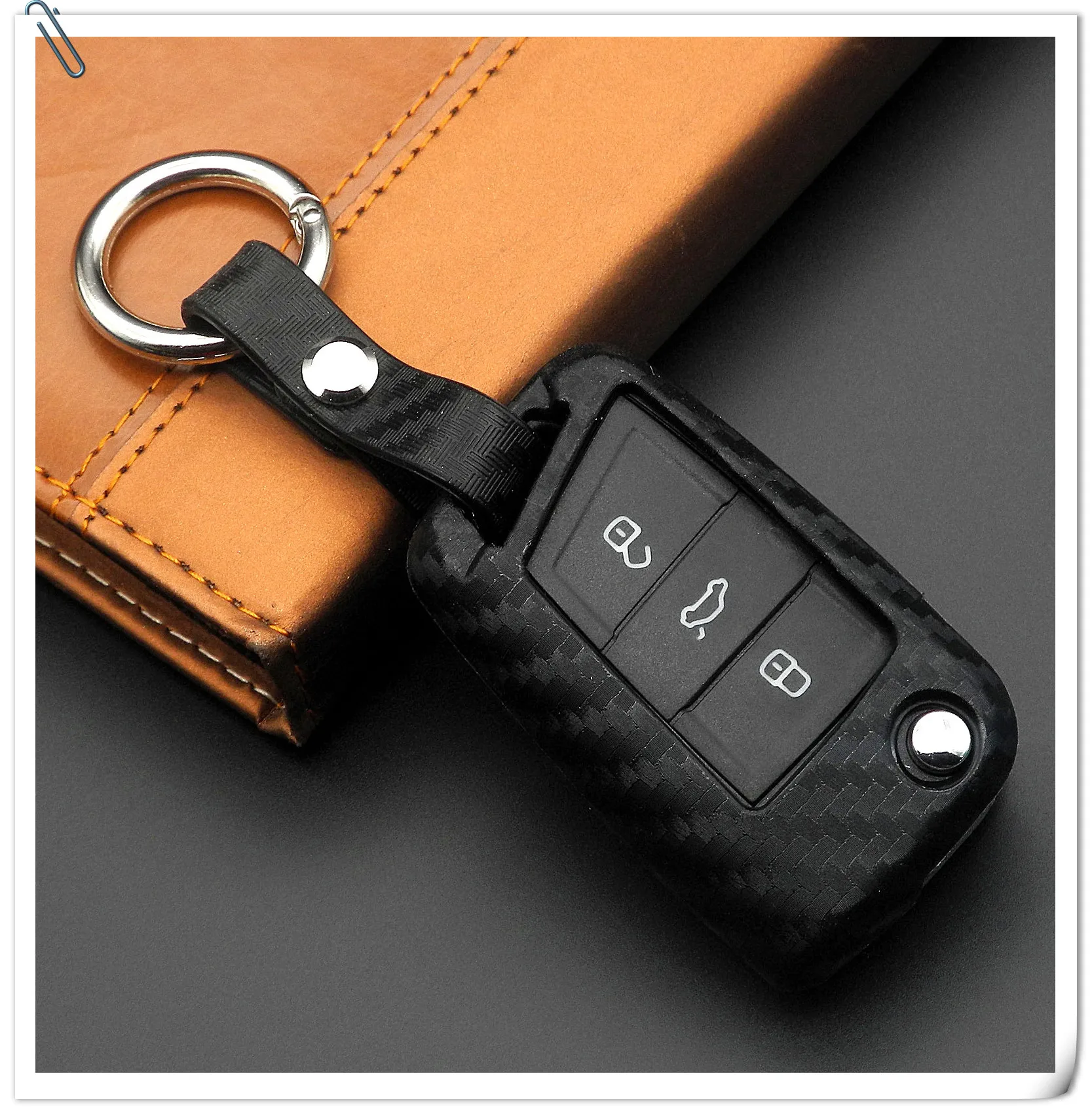 Keyforkess 10X Cover portachiavi in Silicone in fibra di carbonio per VW Polo Golf 7 Tiguan Skoda Octavia Kodiaq Karoq SEAT Ateca Leon Ibiza - HTB162hkKA9WBuNjSspeq6yz5VXaJ