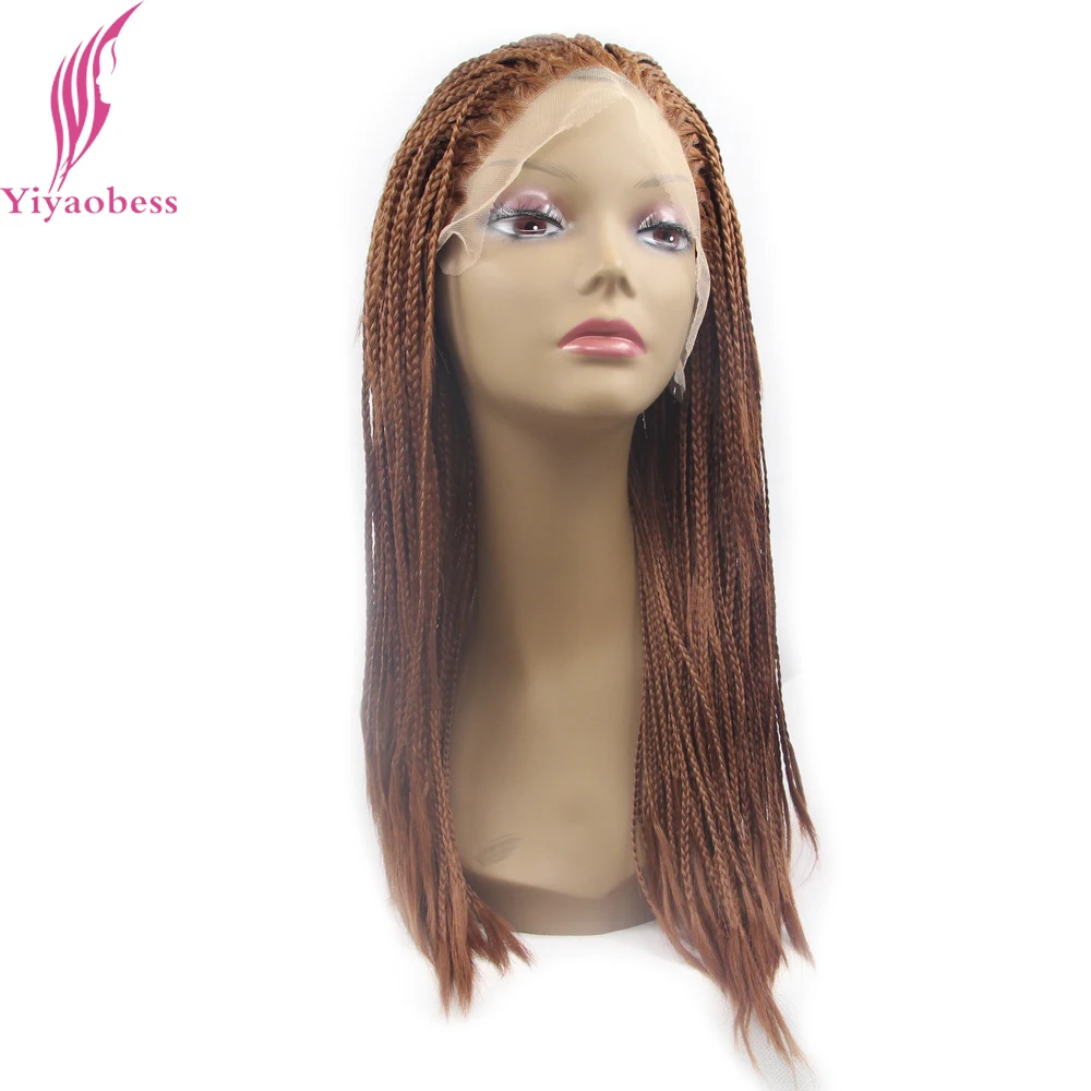 

Yiyaobess Micro Braided Lace Front Wigs For Black Women Heat Resistant Synthetic Medium Length Auburn Brown Wig Two Models