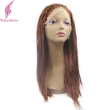 Yiyaobess Micro Braided Lace Front Wigs For Black Women Heat Resistant Synthetic Medium Length Auburn Brown Wig Two Models