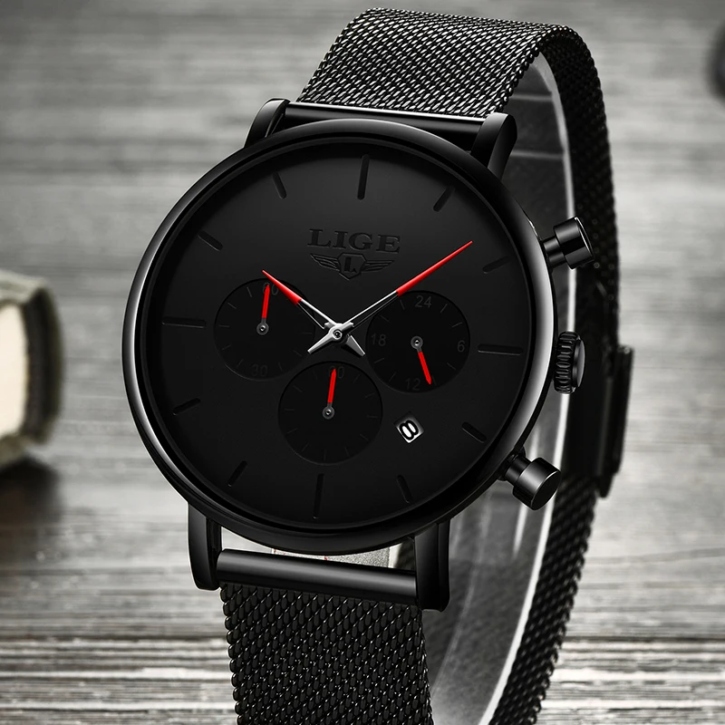 LIGE Top Brand Men Full Steel Mesh Quartz Watch Men Waterproof Sports Watches Fashion Multi-function Chronograph Black Relogio LIGE Top Brand Men Full Steel Mesh Quartz Watch Men Waterproof Sports Watches Fashion Multi-function Chronograph Black Relogio