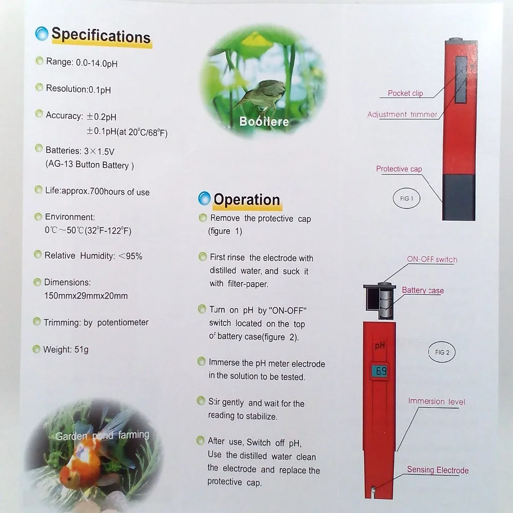 10pcs Digital PH Meter digital PH Tester 0-14 Pocket PH Pen Aquarium PH monitor with retail box