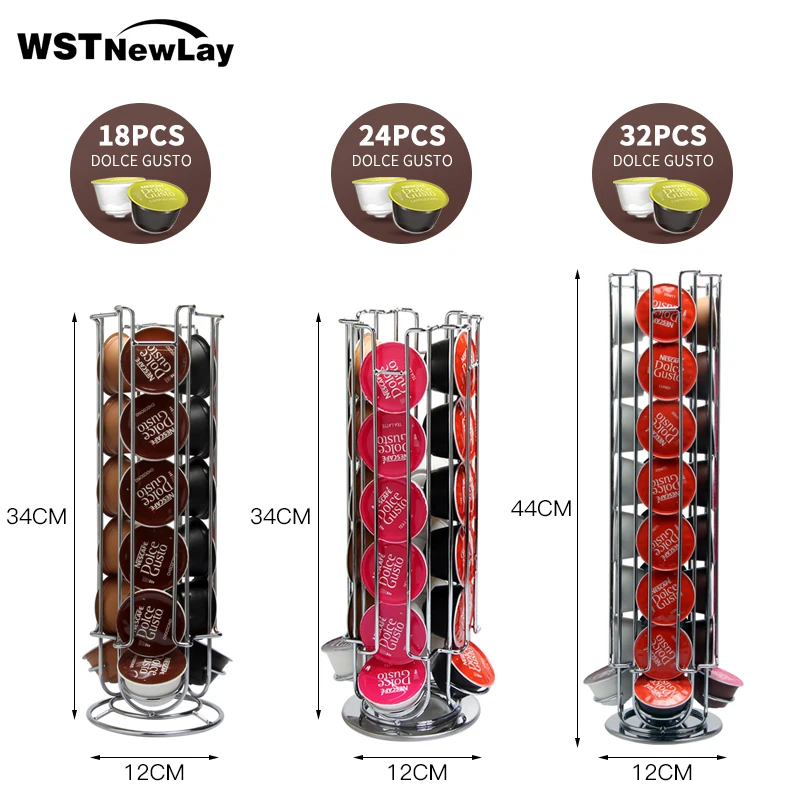  Storage 18/24/30/32 Dolce Gusto Capsules Coffee Pod Holder Stand Kitchen Table Metal Revolving Shel