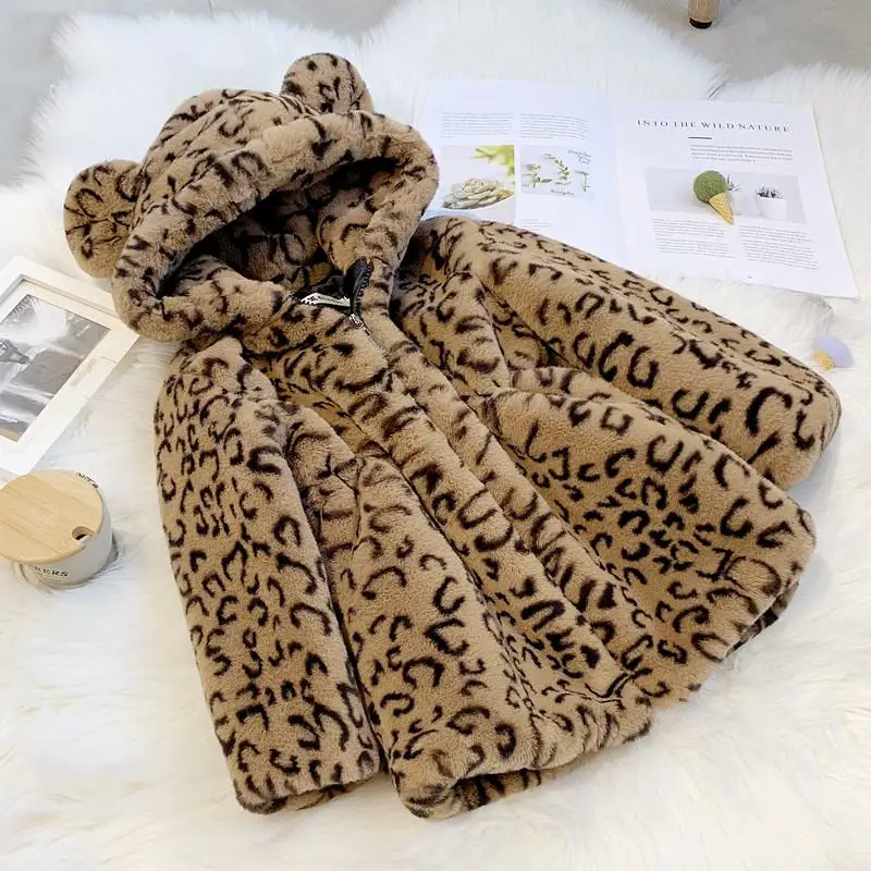 Коллекция года, зимняя детская одежда для девочек флисовая верхняя одежда с искусственным мехом Детский Теплый зимний комбинезон леопардовая куртка с капюшоном для девочек-подростков, Q819 - Цвет: khaki