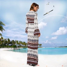 Лето, Женский Восточный халат пляжный кардиган, длинный плащ, Парео Пляжная туника, платье в богемном стиле, полиэстер, купальный костюм, накидка