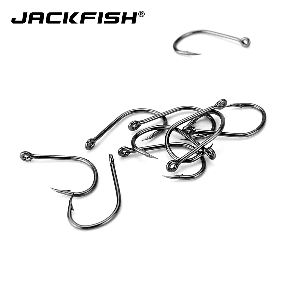 JACKFISH الصيد هوك مختلطة حجم 100 قطعة/الوحدة الشائكة السنانير #1-#10 عالية الكربون الصلب الصيد هوك ل الكارب الصيد اكسسوارات