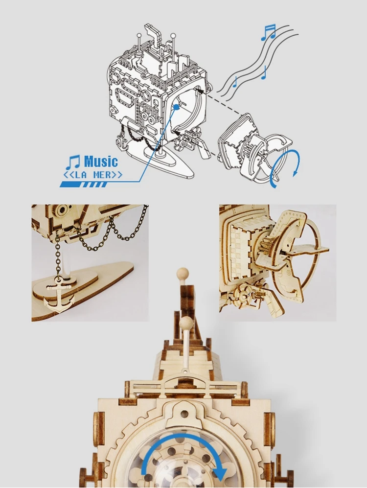 Robud DIY Паровая панк модель подводной лодки с музыкальной коробкой деревянные строительные наборы головоломка подарок для мальчиков и девочек AM680 для дропшиппинг