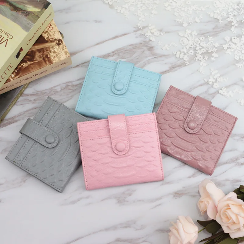 

2019 AW Candy color Snake pattern Cow Leather small card holders Snap button ID card Credit card holders women card wallet