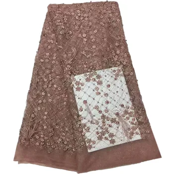 

2018Good quality Embroidered African Lace fabric for Wedding Dress with Beads French Lace Fabric HX925-1