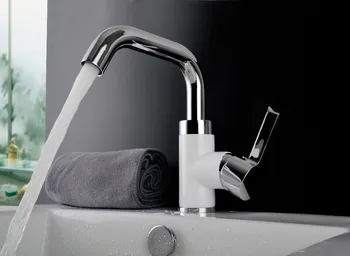 

Deck Mounted White Painting Chrome Brass Rotatable Swivel Bathroom Vanity Sink / Basin / Torneira Faucets Mixers & Taps (A-5)