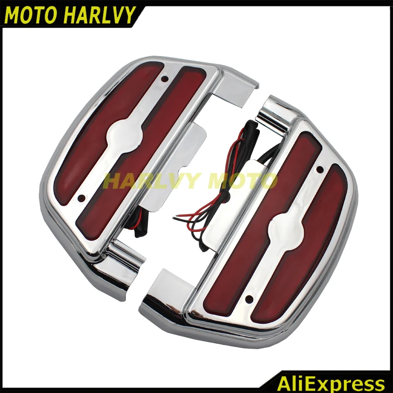 Chrome Led Red Light Passenger Footrest Floorboard Cover Kit For Harley