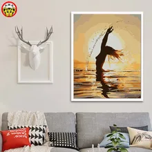 Diy картина маслом по номерам закат, танцующая девушка в воде, красота во сне, принимать душ