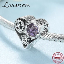 Вращающаяся Шестерня сердце розовый CZ подвески бусины 925 пробы серебро Подходит Pandora Браслеты с подвесками DIY ювелирные изделия