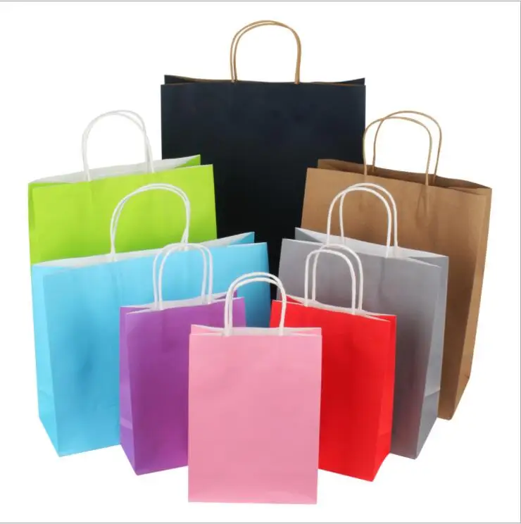 

20PCS Soft Color Paper Bag with Handles Festival Party Gift Bag High Quality Shopping Bags Kraft Paper Bag