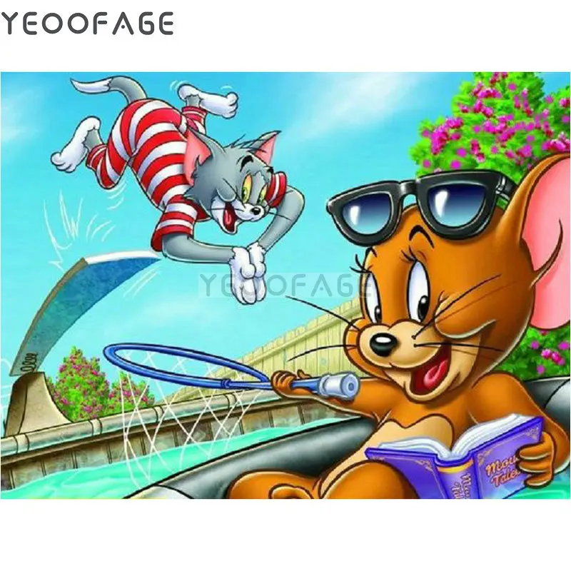 

5D Diy Diamond Painting cross stitch Canvas Needlework Home Decoration Full Rhinestone diamond Embroidery cat and mouse